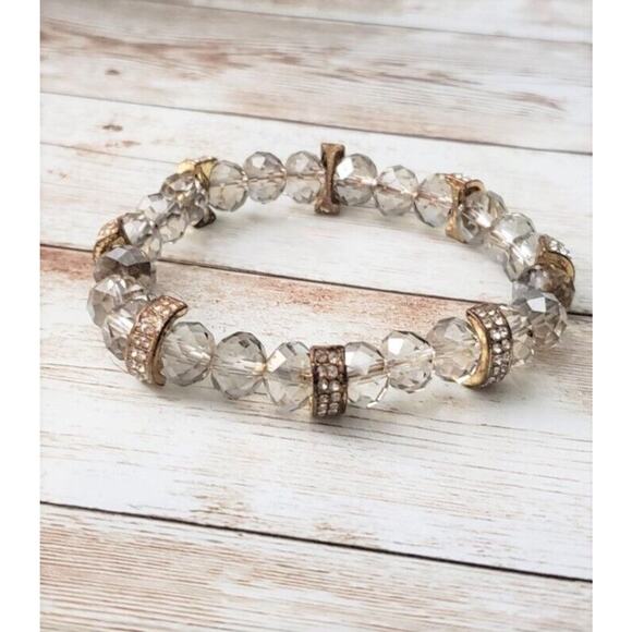 Vintage Stretch Bracelet Dusky Transparent Beads - Picture 2 of 2